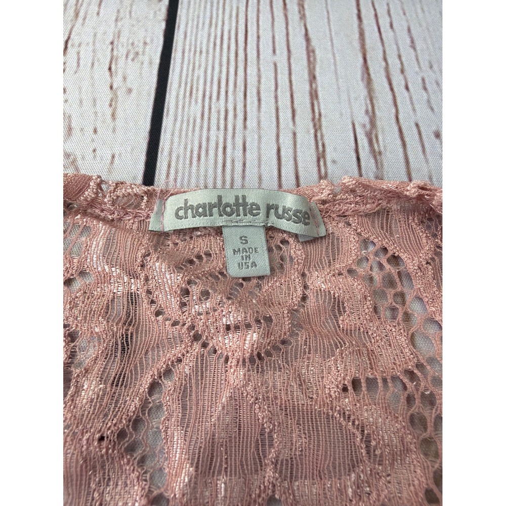 Charlotte Russe Pink Floral Lace Kimono Sheer Tie Waist High Low Wrap Small - Picture 7 of 8